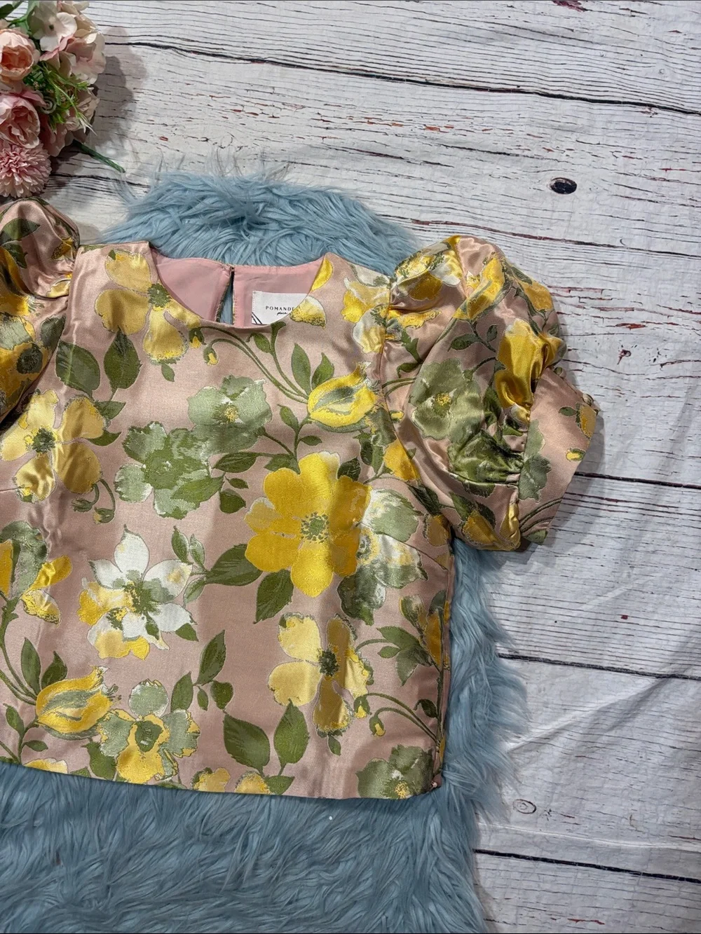 NWT Tuckernuck Pomander Place Elise Jacquard Floral Puff Sleeve Blouse